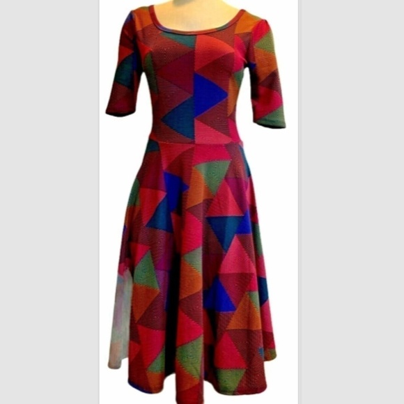 LulaRoe Nicole Stretch Fit & Flare Drop Waist Pullover Sz S Colorful Dress #229E - Picture 1 of 6
